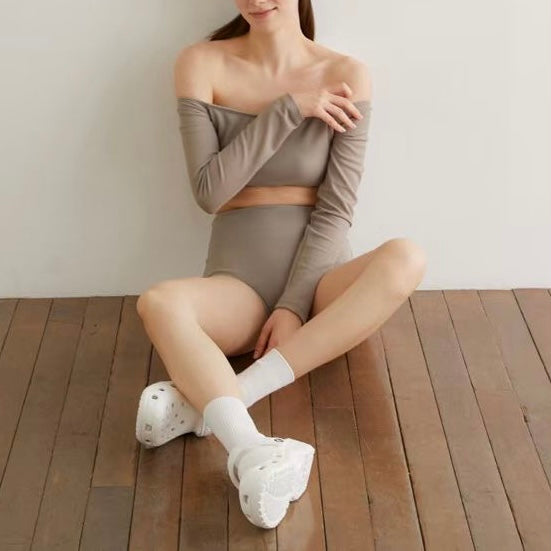 Off Shoulder Long Sleeve Swim Set Tenderavenue