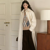 Wool Blend Belted Coat (White)