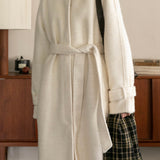 Wool Blend Belted Coat (White)