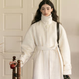 Wool Blend Belted Coat (White)