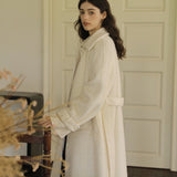 Wool Blend Belted Coat (White)
