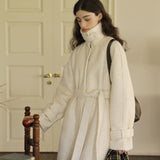 Wool Blend Belted Coat (White)