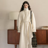Wool Blend Belted Coat (White)