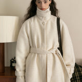 Wool Blend Belted Coat (White)