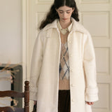 Wool Blend Belted Coat (White)