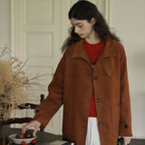 Corduroy Front Button-Up Coat