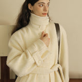 Wool Blend Belted Coat (White)