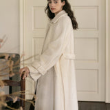 Wool Blend Belted Coat (White)
