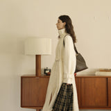 Wool Blend Belted Coat (White)