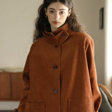 Corduroy Front Button-Up Coat