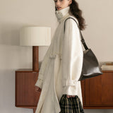 Wool Blend Belted Coat (White)