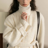 Wool Blend Belted Coat (White)