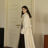 Wool Blend Belted Coat (White)