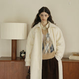 Wool Blend Belted Coat (White)