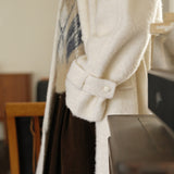 Wool Blend Belted Coat (White)