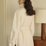 Wool Blend Belted Coat (White)