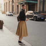 Pleated Cotton-Blend Skirt