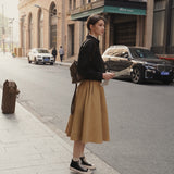 Pleated Cotton-Blend Skirt