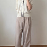 Contrast Trim Knit Cardigan (Ivory)