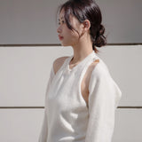 Cutout Shoulder Cropped Knit Top (White)