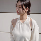 Cutout Shoulder Cropped Knit Top (White)