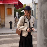 Button-Up Contrast Trim Jacket (White)