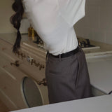 Solid Tone Straight Cut Midi Skirt