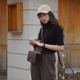 Faux Leather Shoulder Bag (Brown)