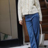 Whiskered Long Wide Jeans