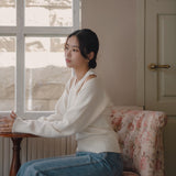 Cutout Shoulder Cropped Knit Top (White)