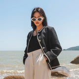 Contrast Trim Button-Up Jacket (Black)