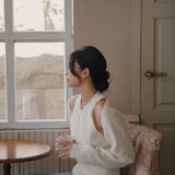 Cutout Shoulder Cropped Knit Top (White)