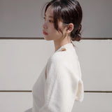 Cutout Shoulder Cropped Knit Top (White)