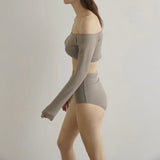 Off Shoulder Long-Sleeve Swim Set