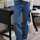 Whiskered Long Wide Jeans