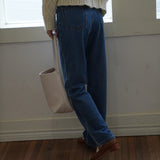 Whiskered Long Wide Jeans