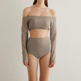 Off Shoulder Long-Sleeve Swim Set
