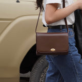 Faux Leather Shoulder Bag (Brown)