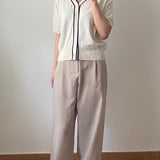 Contrast Trim Knit Cardigan (Ivory)