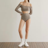 Off Shoulder Long-Sleeve Swim Set