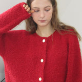 Round Neck 70% Mohair Cardigan (Red)