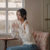 Cutout Shoulder Cropped Knit Top (White)