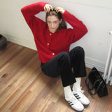 Round Neck 70% Mohair Cardigan (Red)