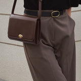 Faux Leather Shoulder Bag (Brown)